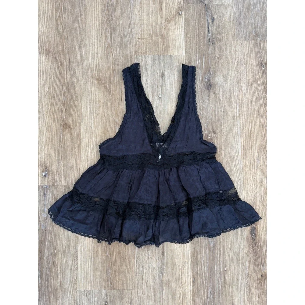 Free People Intimately Lace Babydoll Tank Women S Black Boho Tiered Fairy Gothic